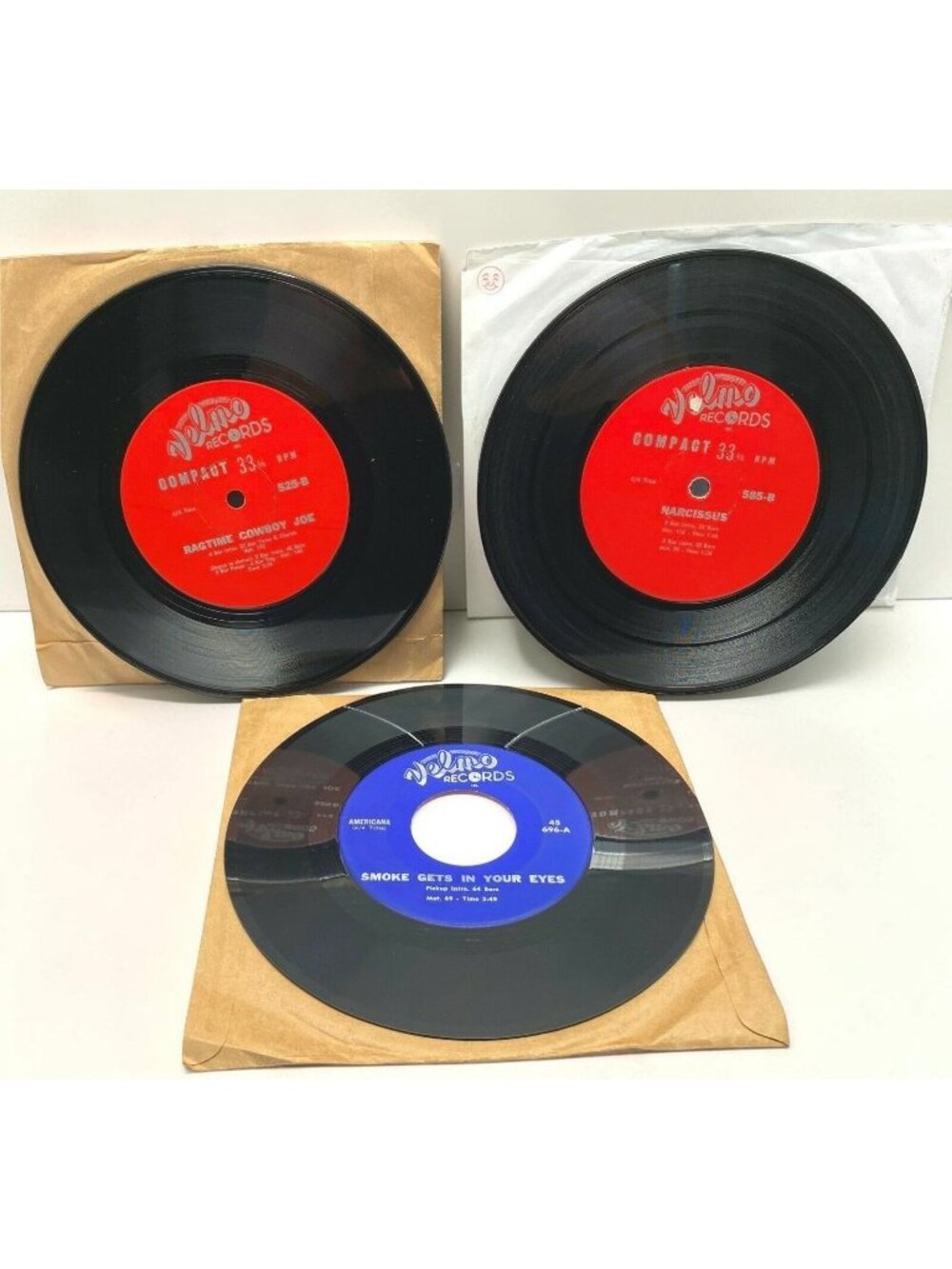 Velmo Dance Records Lot of 3 Ragtime Cowboy Joe & More Compact 33 & 45 RPM Vinyl